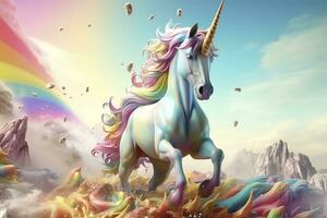 ai generato bellissimo unicorno con leggero colori. ai generativo foto