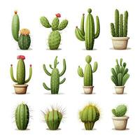 ai generato il cactus impostato su bianca sfondo. clipart illustrazioni. ai generato foto