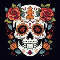 ai generato messicano Rose cranio. messicano Rose cranio. dia de los muertos shugar colorato testa. ai generato foto