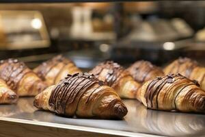 ai generato cioccolato Cornetti nel forno. ai generato. foto