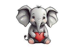 ai generato carino grafica elefante con un' rosso cuore elefante con un' rosso cuore foto