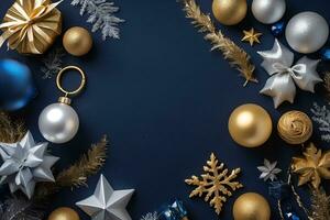 ai generato Natale sfondo con d'oro e argento decorazioni foto