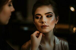 ai generato donna ottenere trucco stile. creare ai foto