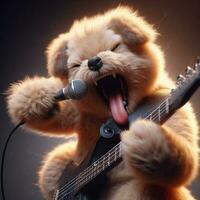 illustrazione di un' cane giocando chitarra, cantando roccia, generato di ai foto