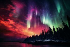 ai generato aurora Borealis nel il notte cielo. settentrionale luci nel il cielo. foto