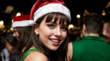 ai generato bellissimo ragazza nel Natale cappello foto