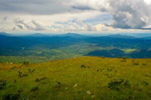 panorama immagine di il verde colline di nyika nazionale parco, nel Malawi, Africa, su un' nuvoloso giorno foto