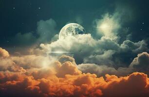 ai generato Luna nel il nuvole foto
