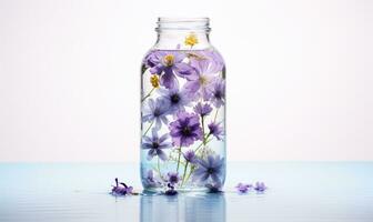 ai generato un' bicchiere vaso di viola fiori foto