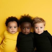 ai generato il commovente vista di tre neonato bambini con diverso etnie foto