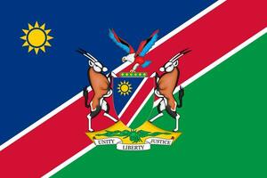 il ufficiale attuale bandiera e cappotto di braccia di repubblica di namibia. stato bandiera di namibia. illustrazione. foto
