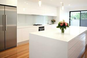 ai generato moderno spazioso cucina interno design con elegante arredamento. foto