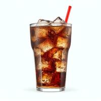 ai generato bicchiere di Coca Cola con ghiaccio vero foto fotorealistico