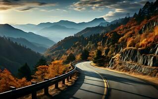 ai generato Visualizza di un' romantico blu cresta autostrada nel un' nord carolina nikon stile foto