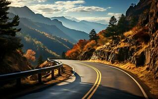 ai generato Visualizza di un' romantico blu cresta autostrada nel un' nord carolina nikon stile foto