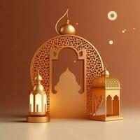 eid mubarak e Ramadan kareem saluti con islamico lanterna e moschea. eid al Fitr sfondo. eid al Fitr sfondo di finestra concetto di ai generato foto