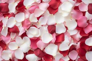 ai generato rosso e bianca rosa petali. San Valentino giorno sfondo. generativo ai foto