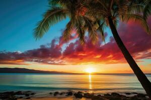 ai generato vivido viaggio scena con tropicale bellezza, radiante tramonti foto