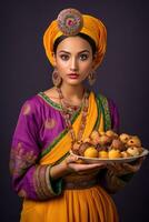ai generato un' ricco culturale Esperienza - indiano donne vestito nel tradizionale capi di abbigliamento foto