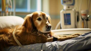 ai generato foto di un' terapia cane portando comfort per Ospedale. generativo ai