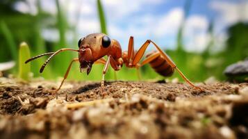 ai generato foto di tessitore formica su un' terra. generativo ai