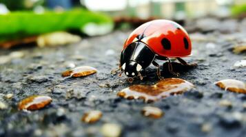 ai generato foto di coccinella su un' terra. generativo ai