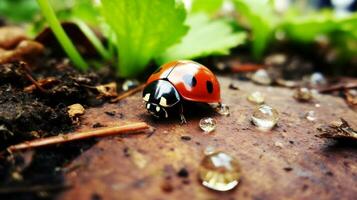 ai generato foto di coccinella su un' terra. generativo ai