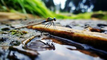 ai generato foto di damselfly su un' terra. generativo ai