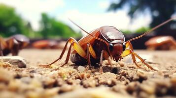 ai generato foto di scarafaggio su un' terra. generativo ai