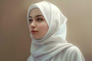 ai generato sbalorditivo musulmano donna con copricapo foto