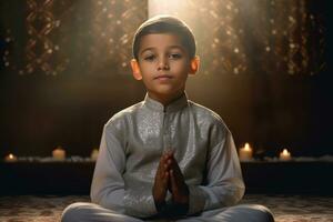 ai generato un' giovane ragazzo praticante meditazione foto