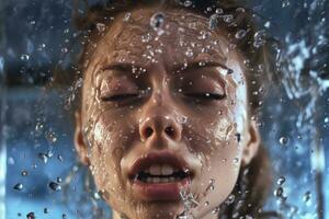 ai generato un' donna spruzzi acqua su sua viso foto