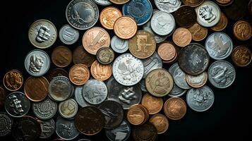 ai generato foto di monete di vario denominazioni formatura un' sentiero. generativo ai