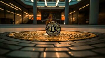 ai generato foto di un' a tema bitcoin arte installazione o scultura. generativo ai