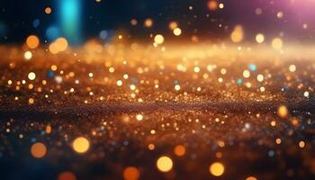 ai generato astratto sfondo con d'oro luci e bokeh foto