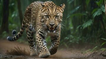 ai generato di leopardo attacco, realistico immagini di selvaggio animale attacchi foto