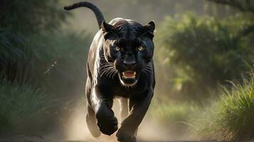 ai generato nero di pantera attacco, realistico immagini di selvaggio animale attacchi foto