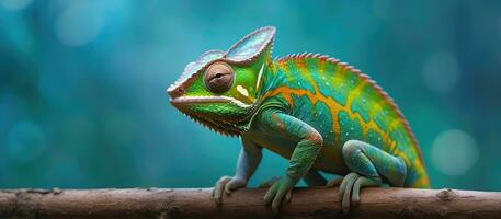 ai generato avvicinamento foto esotico rettile di camaleonte con vario colori di natura