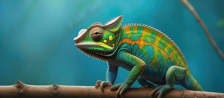 ai generato avvicinamento foto esotico rettile di camaleonte con vario colori di natura