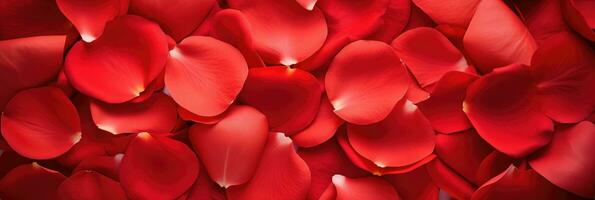 ai generato superiore Visualizza di un' rosso rosa petalo con un' romantico tavolozza per st san valentino giorno concetto sfondo foto