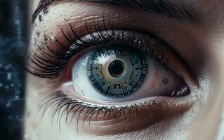 ai generato il cibernetico occhio di artificiale intelligenza trasforma umano visione foto