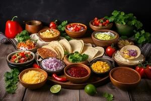 ai generato messicano cibo con tortillas, salsa, e altro ingredienti foto