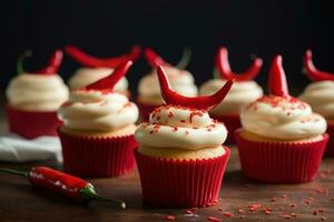 ai generato cupcakes con chili Pepe su superiore foto