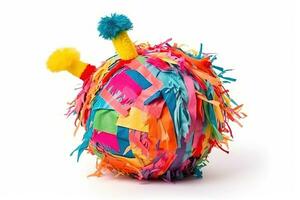 ai generato un' colorato pinata palla con colorato pom poms foto