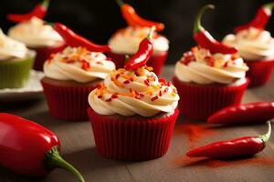 ai generato cupcakes con chili Pepe e glassa foto