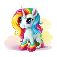 ai generato carino arcobaleno unicorno. etichetta clipart. ai generato. foto