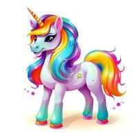 ai generato carino arcobaleno unicorno. etichetta clipart. ai generato. foto