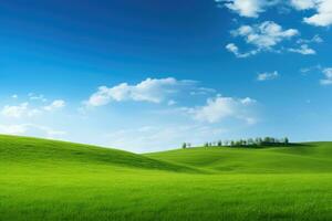 ai generato verde erba collina e blu cielo foto