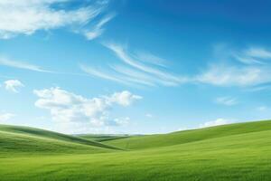 ai generato verde erba collina e blu cielo foto