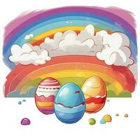 ai generato colorato Pasqua uova su un' arcobaleno sfondo foto